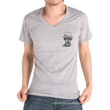 Logotipo personalizado algodón V cuello verano venta al por mayor hombres camiseta